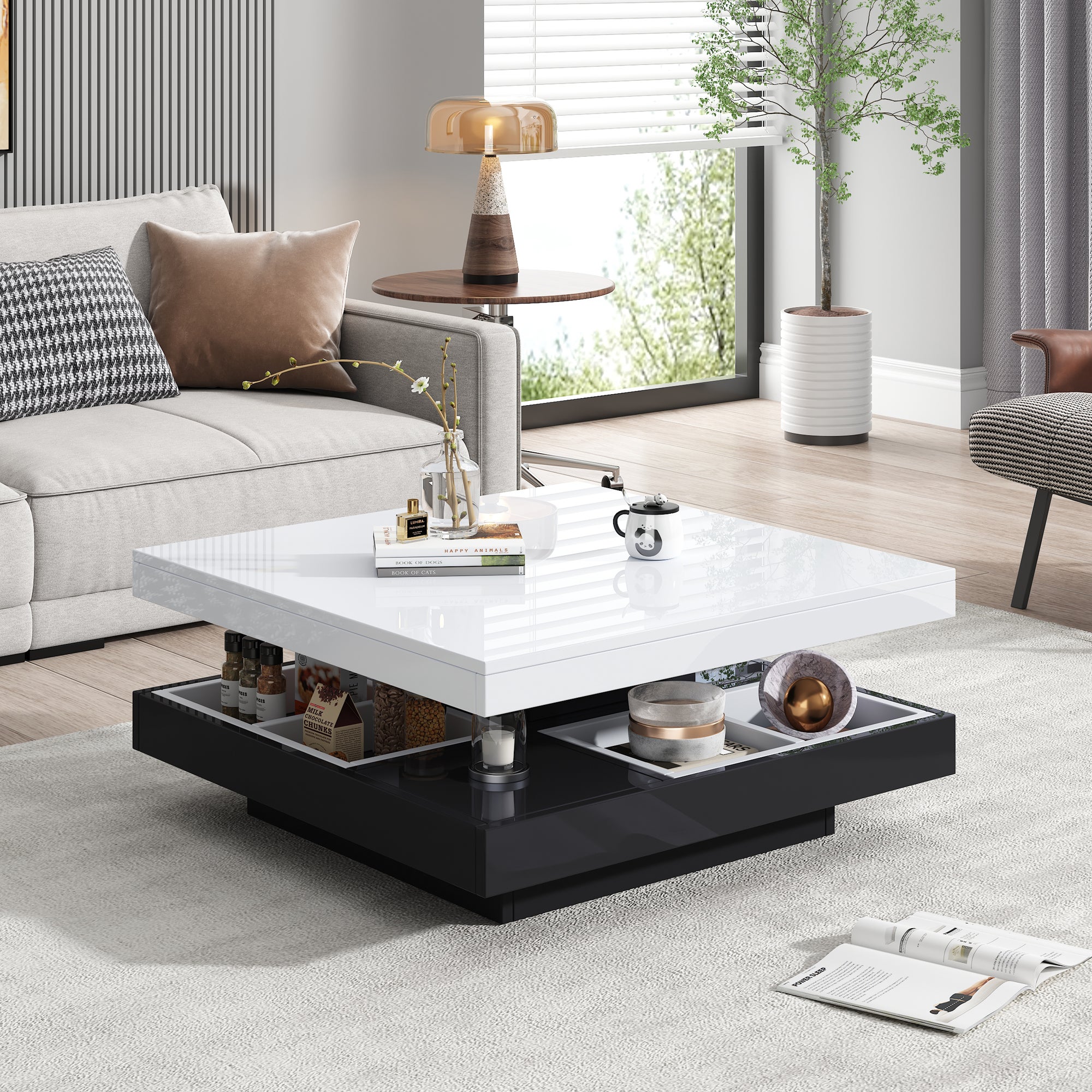 ML-Design Table Basse 100x56x40 Cm Vert Nature - Plateau Réglable En Hauteur Avec Rangement Lift-Top