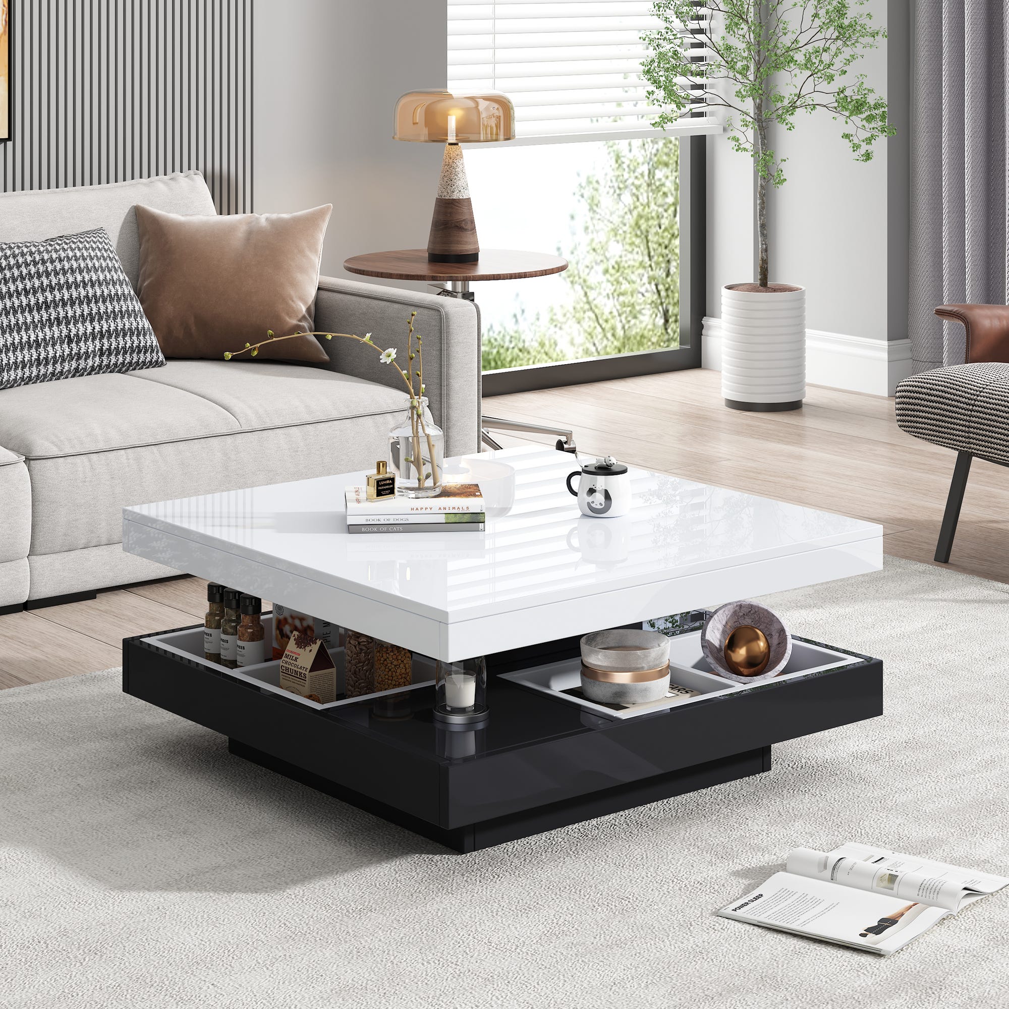 ML-Design Table Basse 100x56x40 Cm Vert Nature - Plateau Réglable En Hauteur Avec Rangement Lift-Top