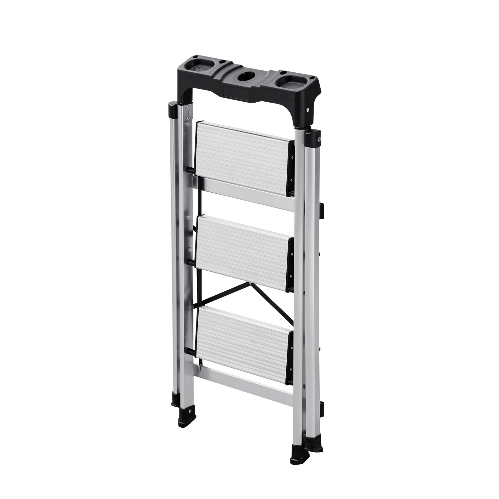 Escabeau Pliant VEVOR 3 Marches Marchepied Pliable Charge 150 kg Alliage d'Aluminium, Larges Marches Antidérapantes, Plateau à Outils, Argenté - 9