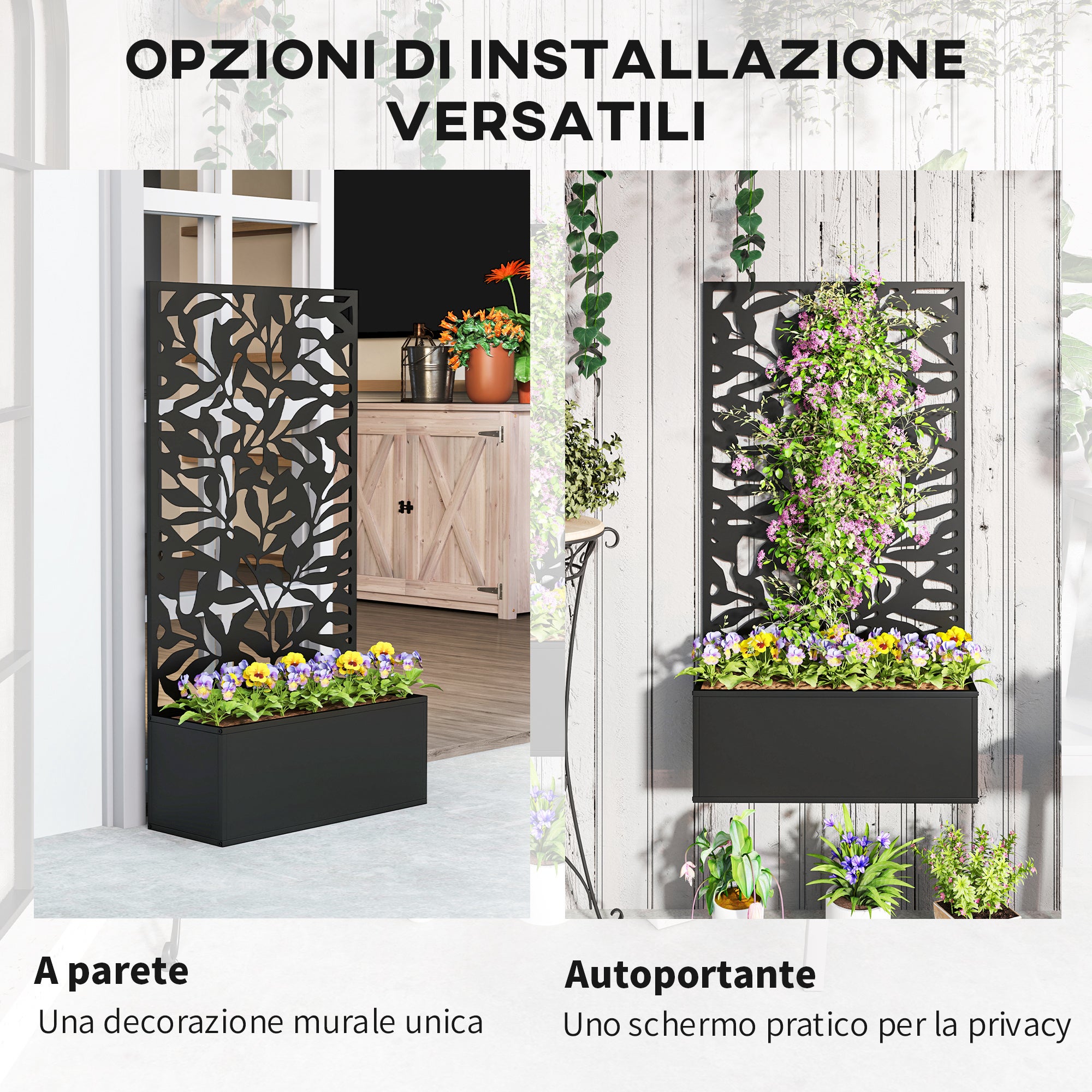 Outsunny Fioriera con Spalliera per Rampicanti in Acciaio, Montaggio a Parete o a Terra, 61x23x113 cm, Nero - 5