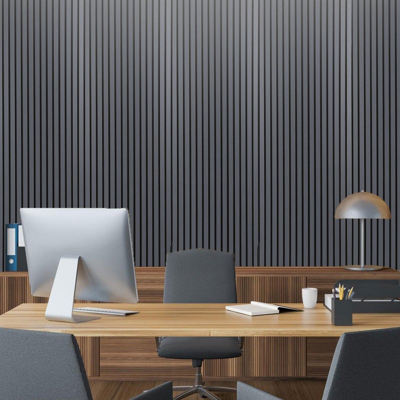 Panel de listones Revestimiento de pared natural Panel acústico de pared moderno de MDF en chapa de madera y fieltro 2x 120x60x2,1cm Gris - 9