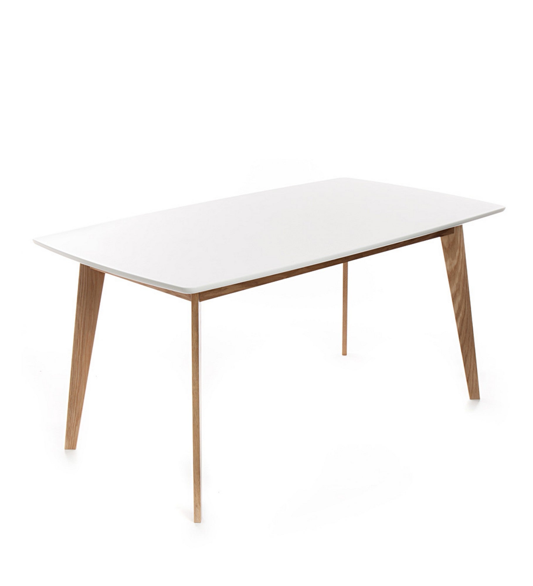 Stół Kyra z płyty MDF w kolorze matowej bieli i litego drewna dębowego, 160x90 cm