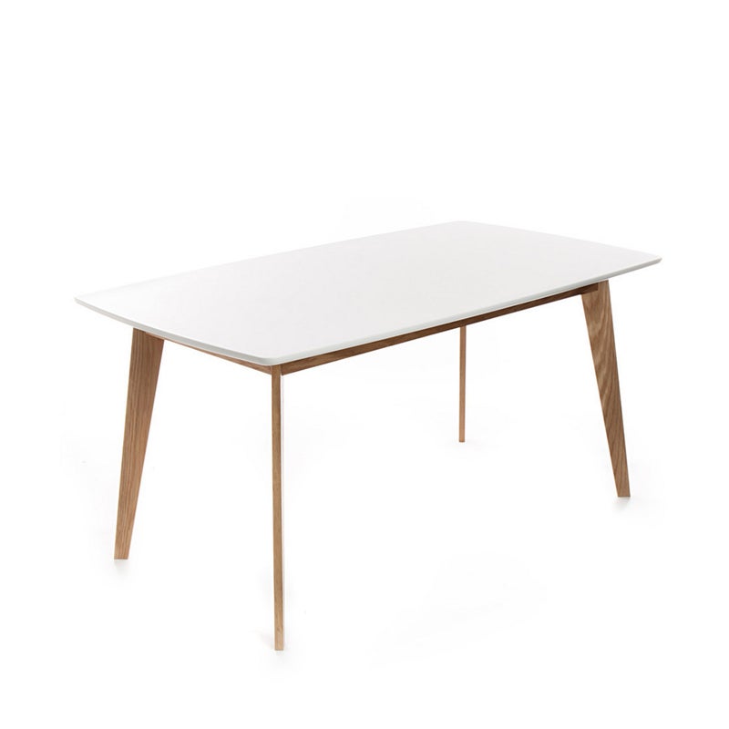 Stół Kyra z płyty MDF w kolorze matowej bieli i litego drewna dębowego, 160x90 cm