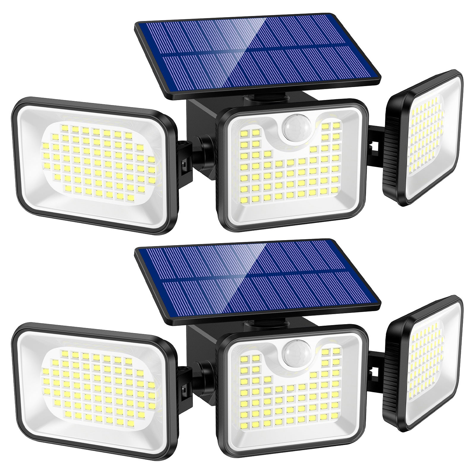 Zestaw 2 zewnętrznych lamp solarnych z czujnikiem ruchu, 3-głowicowa lampa bezpieczeństwa, solarny kinkiet 118 LED, kąt oświetlenia 270°