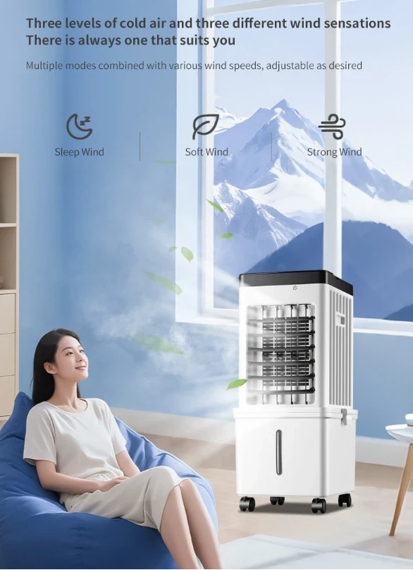 Refroidisseur d'air, climatiseur domestique, ventilateur, avec télécommande, 3 vitesses, minuterie, avec réservoir d'eau de 15 litres - 6