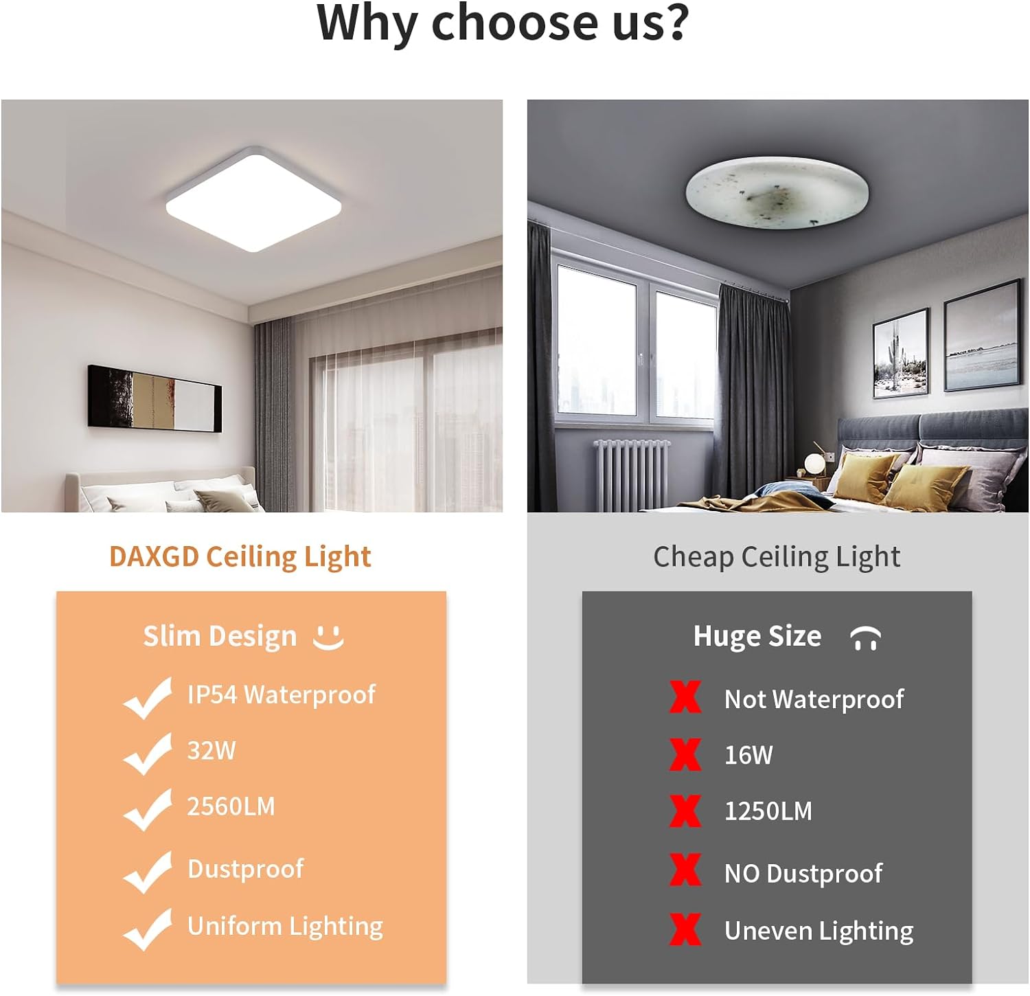COMELY Plafonnier LED Carré Blanc 25 cm 32W 3600 lm 4000K, Lampe de Plafond Moderne pour Chambre Couloir Balcon - 3