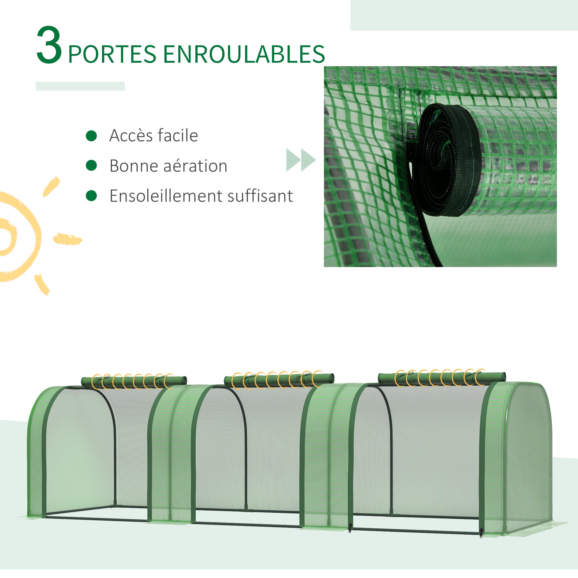 Mini Serre à Tomates, 3 x 1 x 0,8 m, Acier, PE Haute Densité 140 g/m² Anti-UV, 3 Fenêtres, Vert - 8