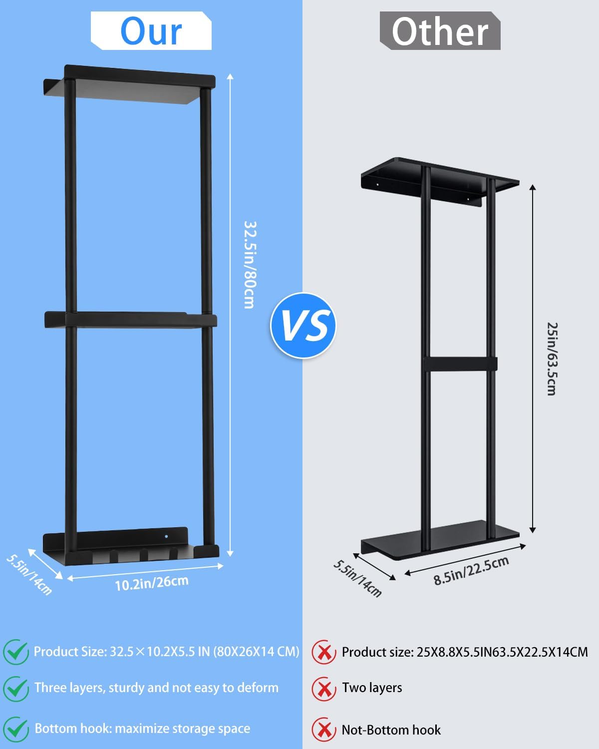 Asdsed Porte-Serviettes Mural Réglable 38-75 Cm – Support Serviettes Salle De Bain & Cuisine, 2 Étagères + Crochets, Fixation Sans Perçage, Noir Mat