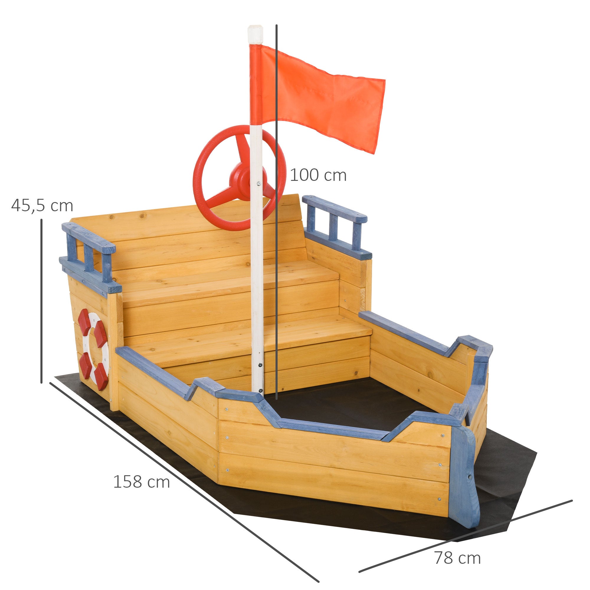 Caixa de Areia Infantil Outsunny Madeira Natural Madeira de Abeto e PP 158x78x45.5cm - 3