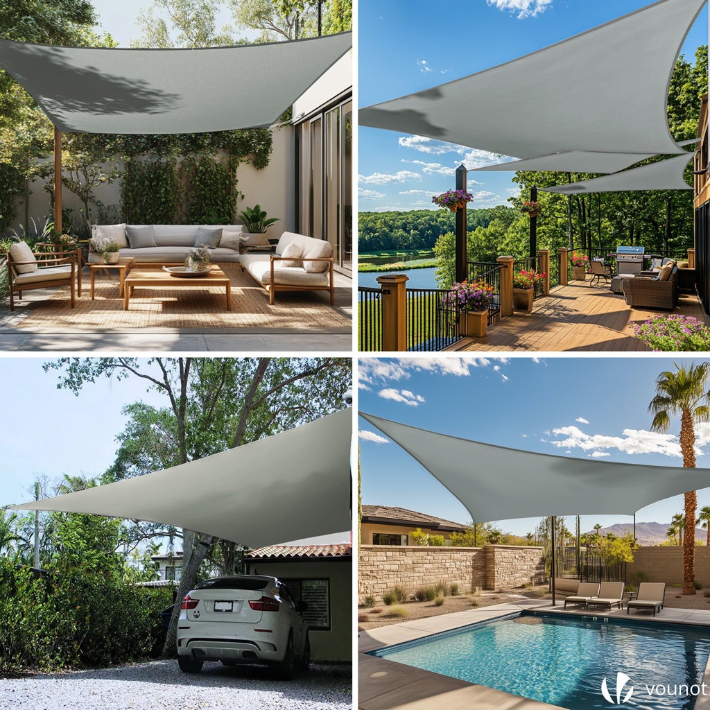 Voile d'ombrage Rectangulaire en Polyester Imperméable avec Kit de Montage 3x2m Gris VOUNOT® - 3