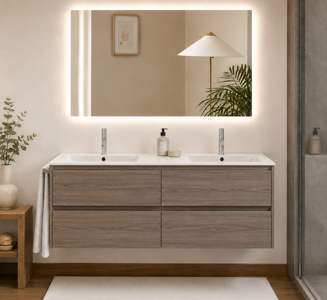 Set mobilă de baie IBIZA QUATTRO без зеркала cu chiuvetă, fără oglindă – Stejar smoky