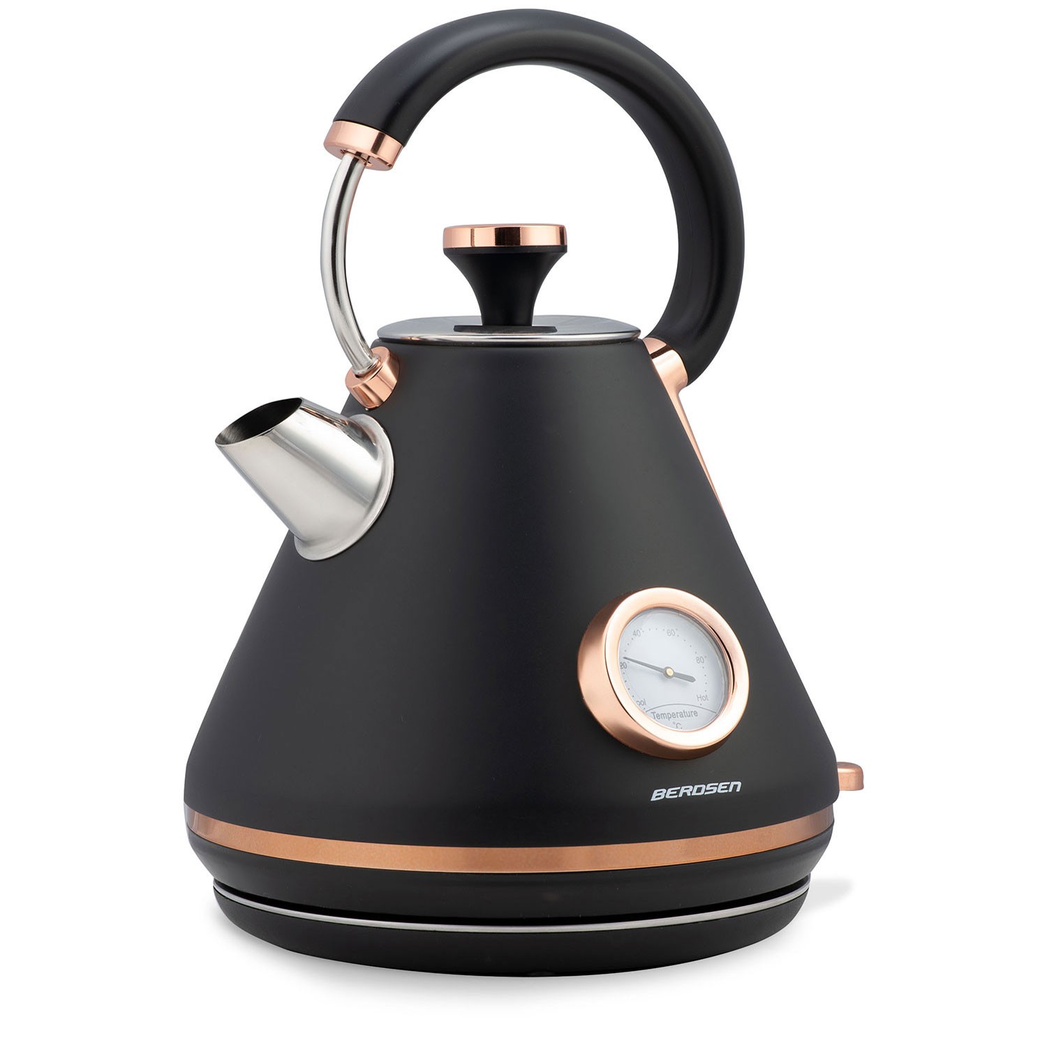 Bouilloire électrique rétro Berdsen BD-701 de 1,7L avec thermomètre noir - 4