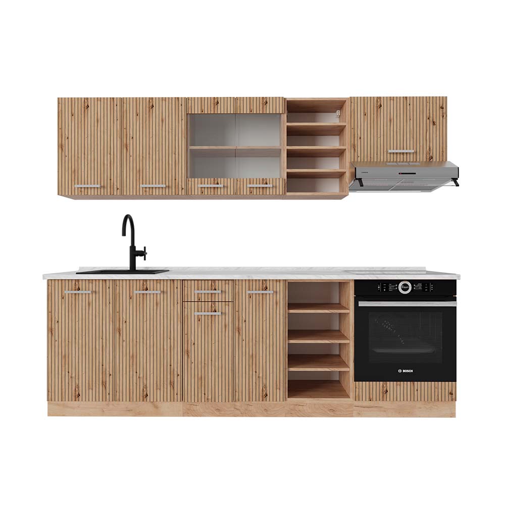 Vicco Zabudowa kuchenna R-Line, Dąb Artisan/Dąb Goldkraft, 240 cm , BP Marmur