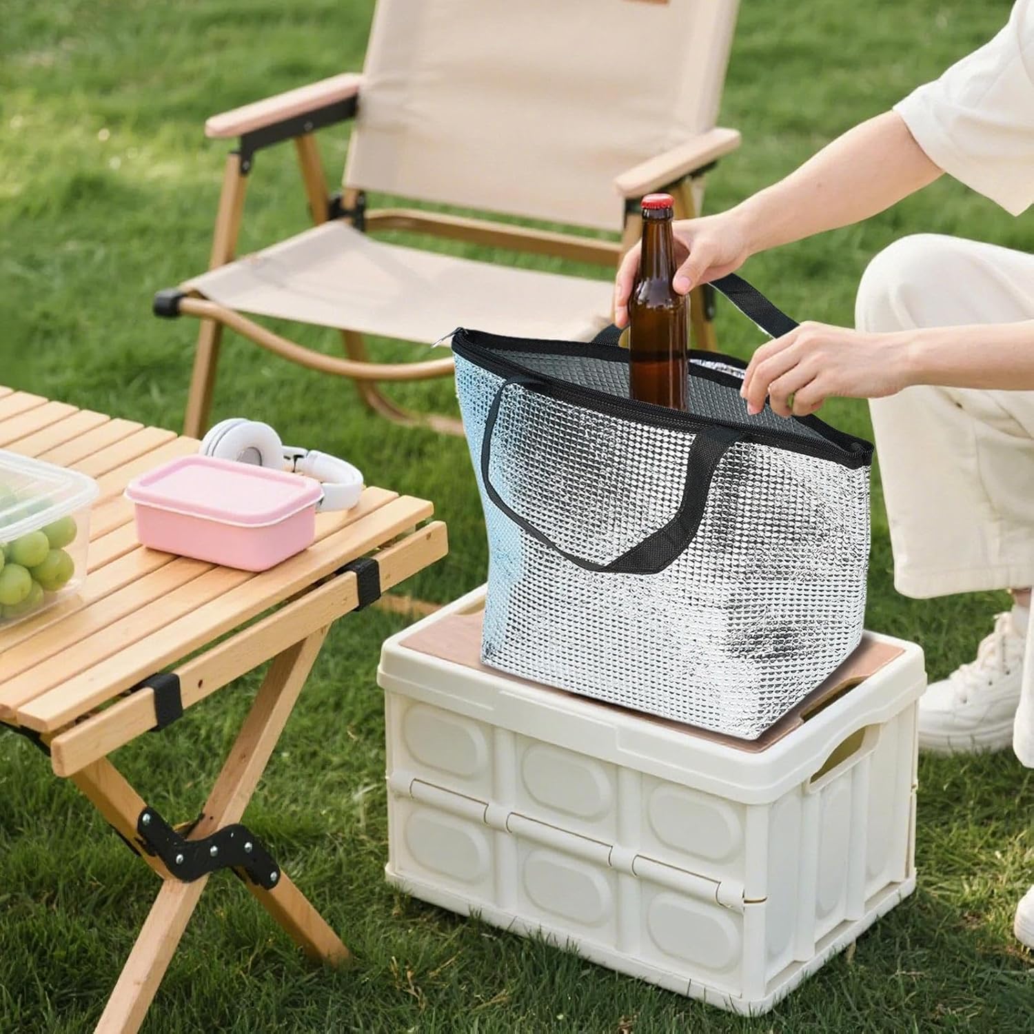 Sac à Lunch Isolé Pliable - 35.5x24.5x14 Cm - Pochette Isotherme Aluminium Pour Repas, Courses, Pique-nique