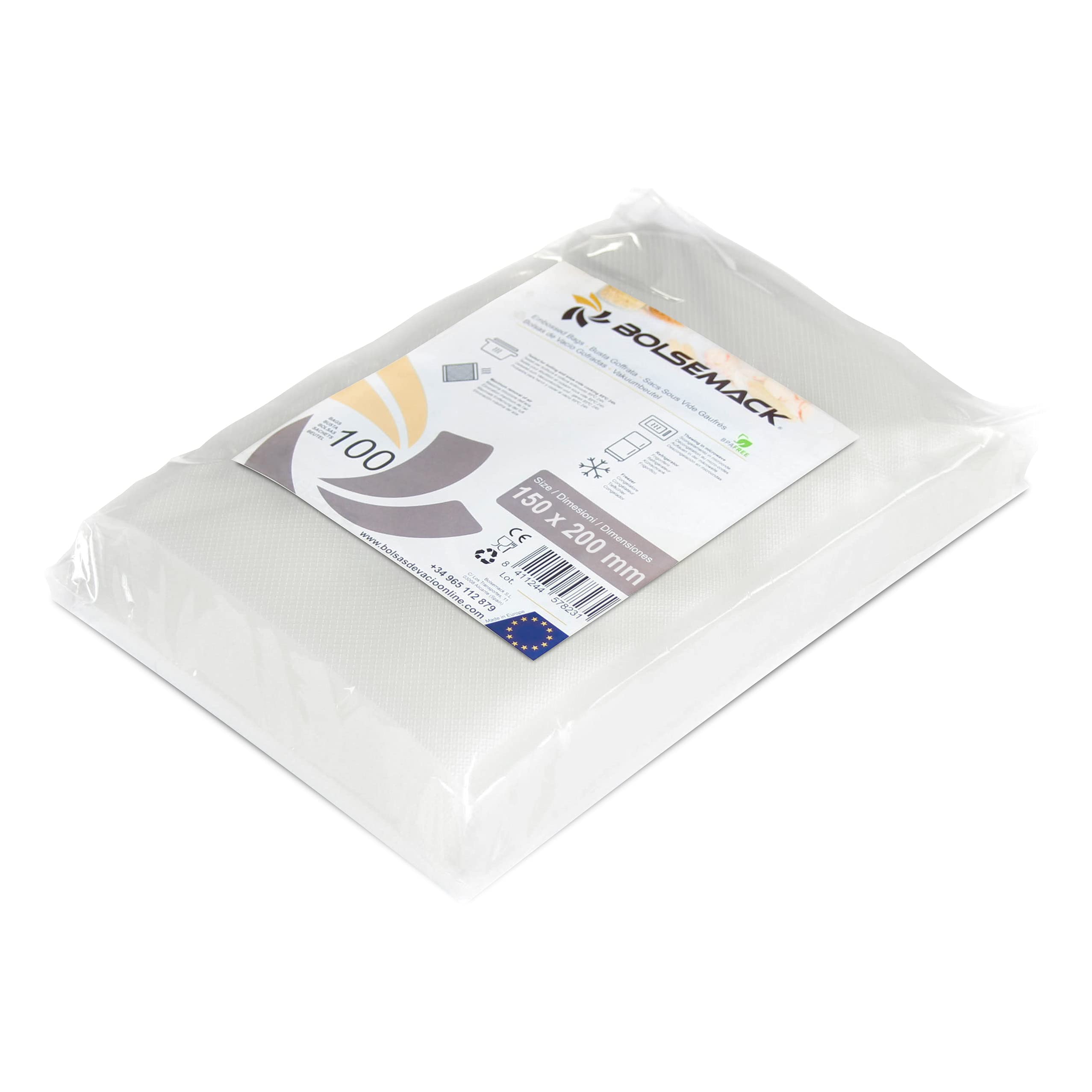 BOLSEMACK Sacchetti Sottovuoto Alimenti 50 Buste 20x30cm - Buste Sottovuoto Alimenti per Macchine Sottovuoto - Sacchetti per Sottovuoto per la Conservazione Degli Alimenti - Senza BPA