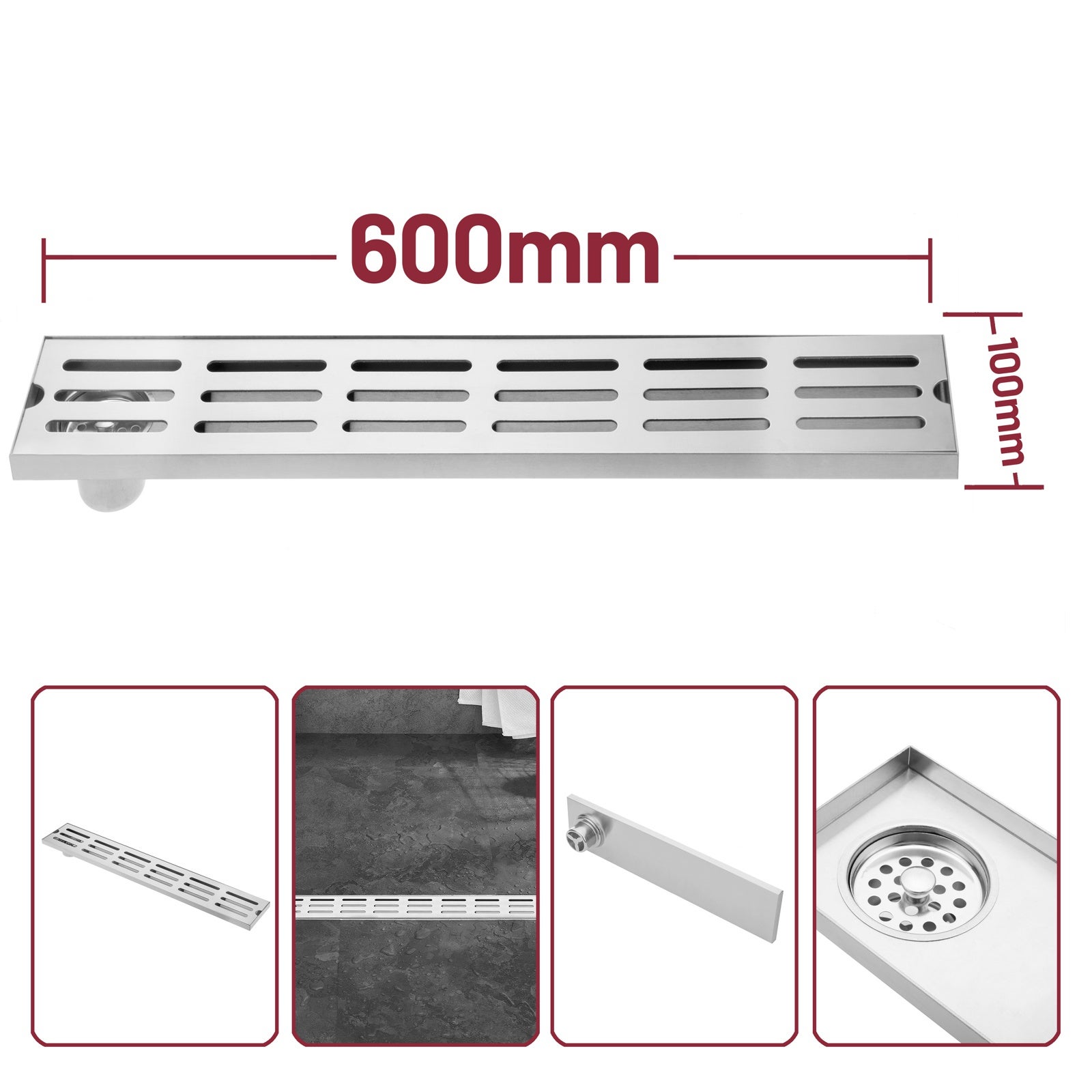 Canaletta di scarico con griglia a pavimento 60x10 cm - 4