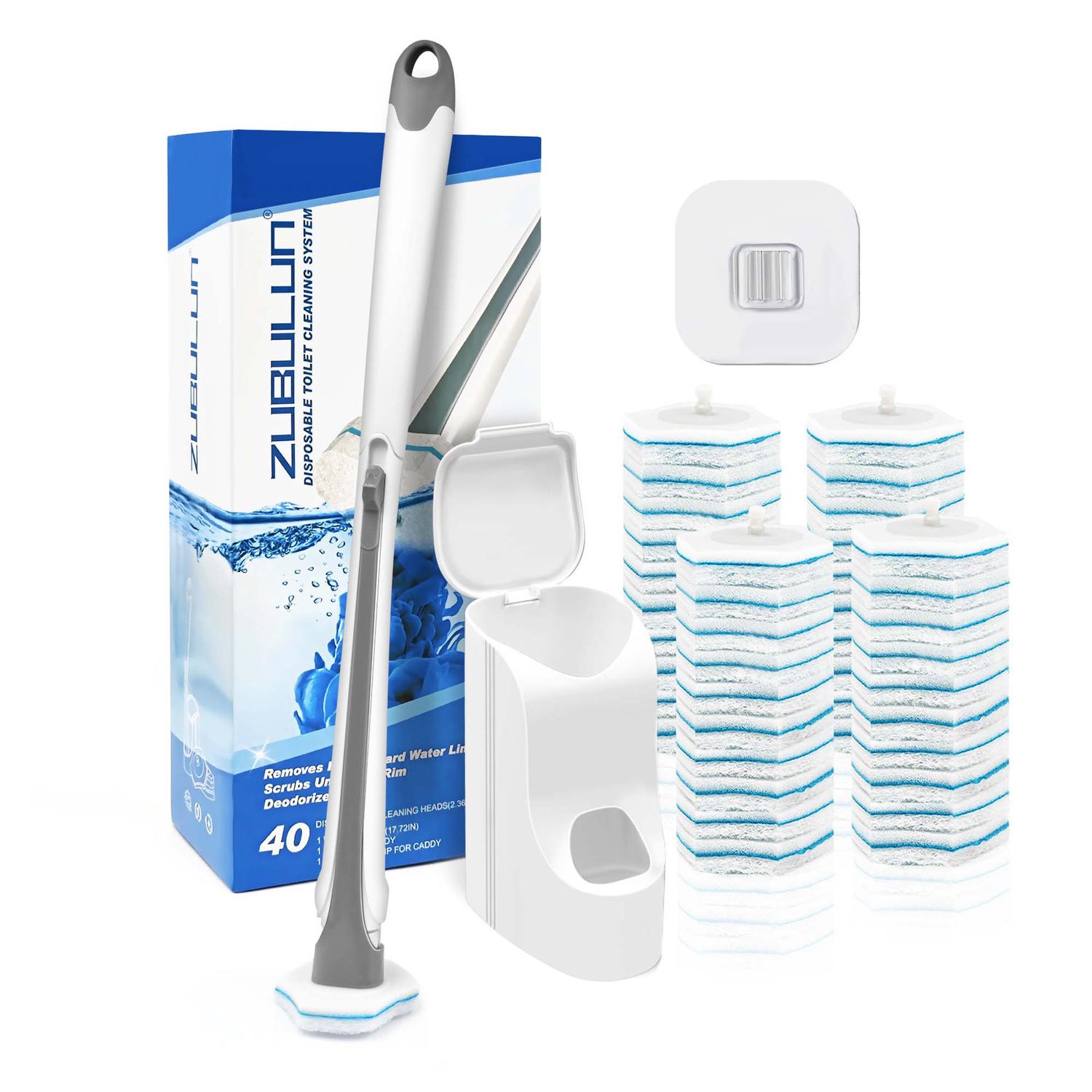 Brosse WC Jetable Recharge, Nettoyeur Toilette Murale avec Produit, 40 Recharges de Détergent Support (Bleu)