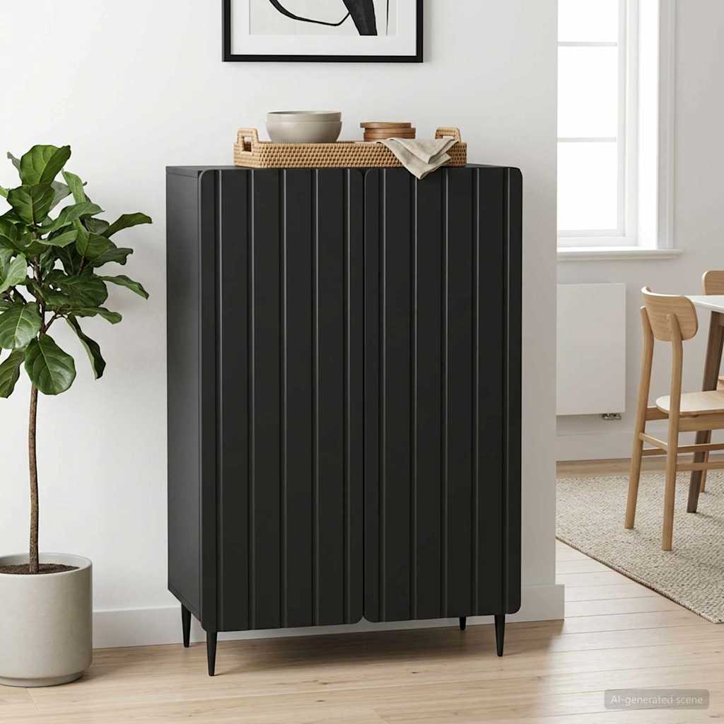 Aparador de madera de ingeniería negro, 66 × 34,5 × 92 cm