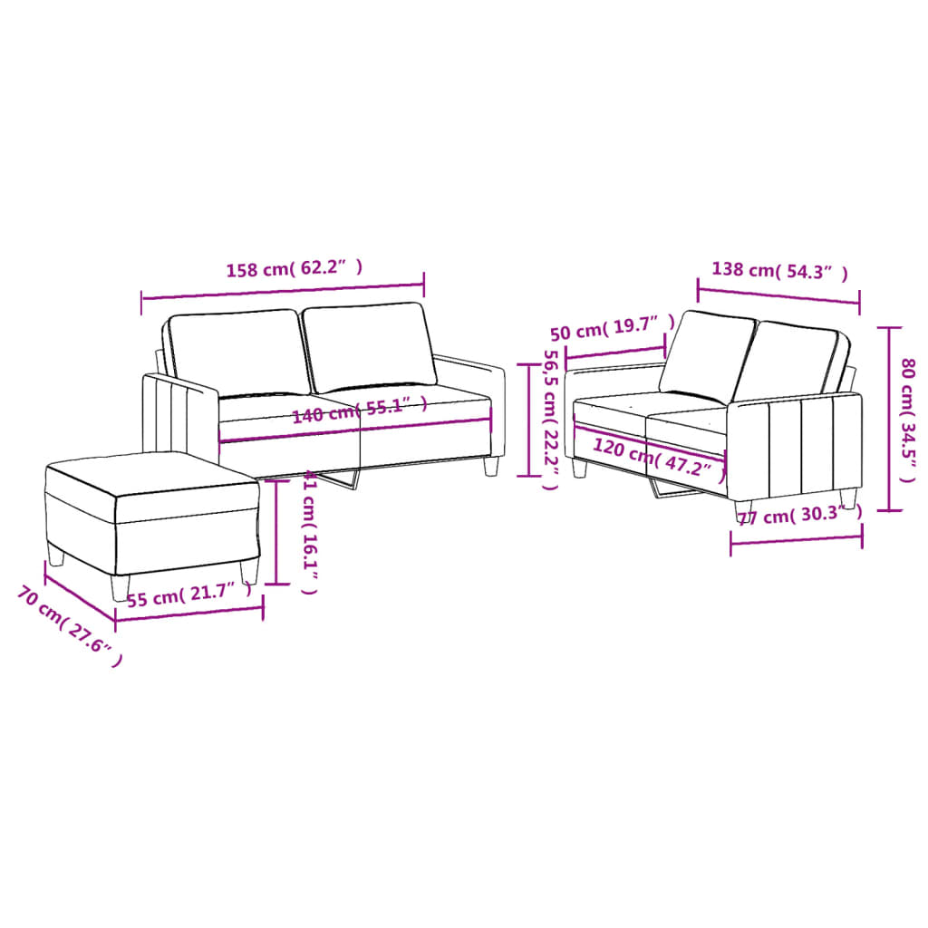 Ensemble de canapés 3 pcs avec coussins Marron Tissu vidaXL - 3