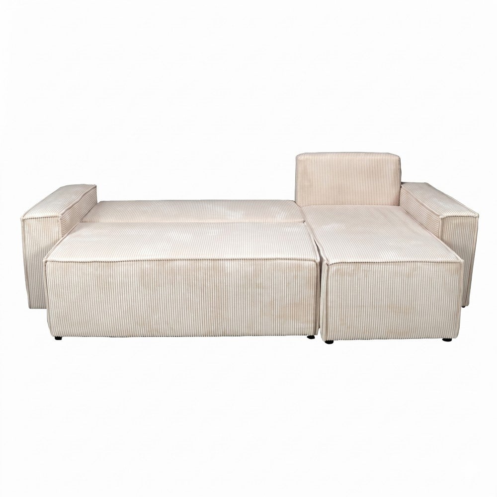 Canapé d'angle convertible et réversible avec coffre ELISE en velours côtelé / Beige - 7