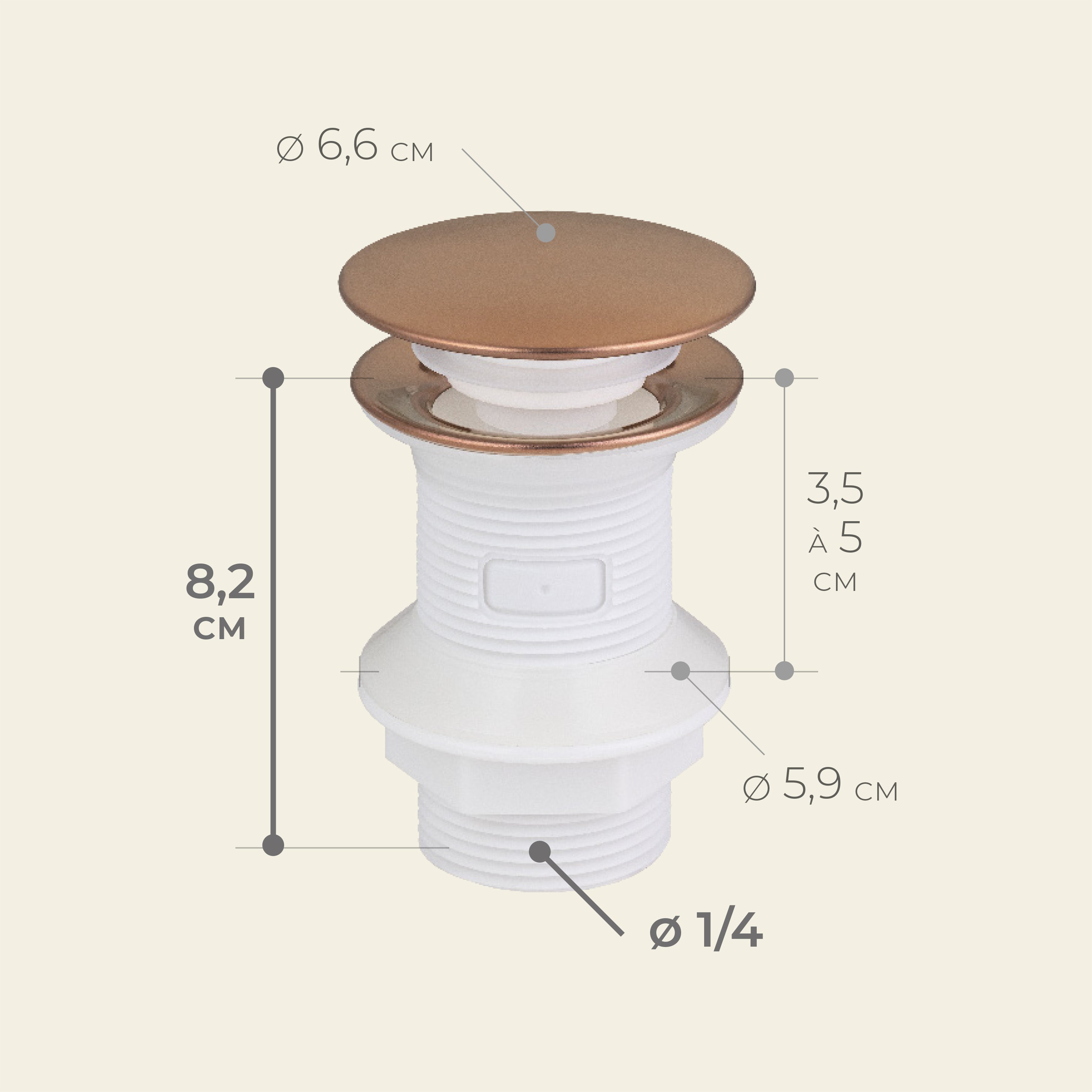 Bonde de lavabo clic clac TINA en ABS clapet en inox cuivre BASS - 3