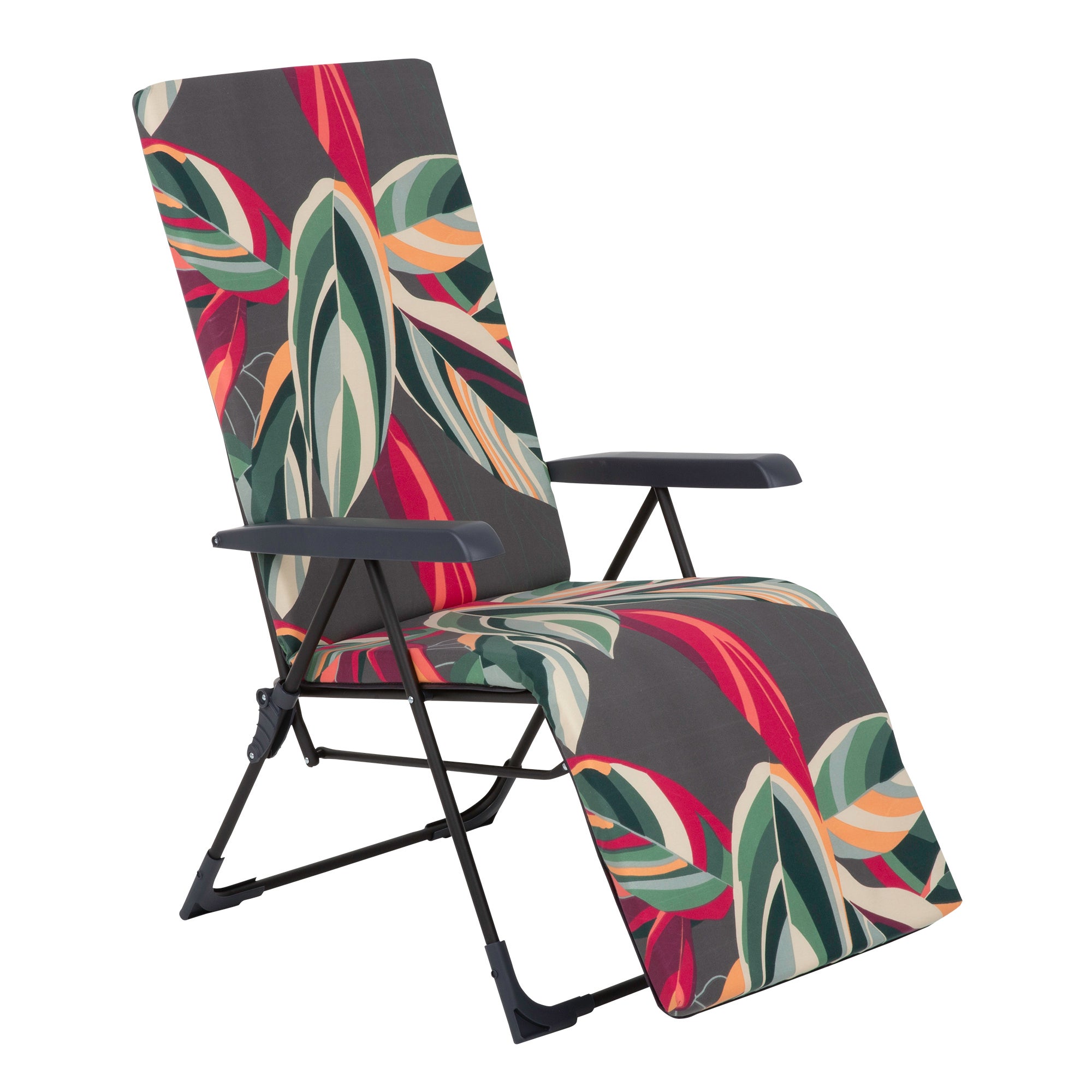 Fotel ogrodowy rozkładany z podnóżkiem w motywie roślinnym Barletta Plus Black Edition PATIO