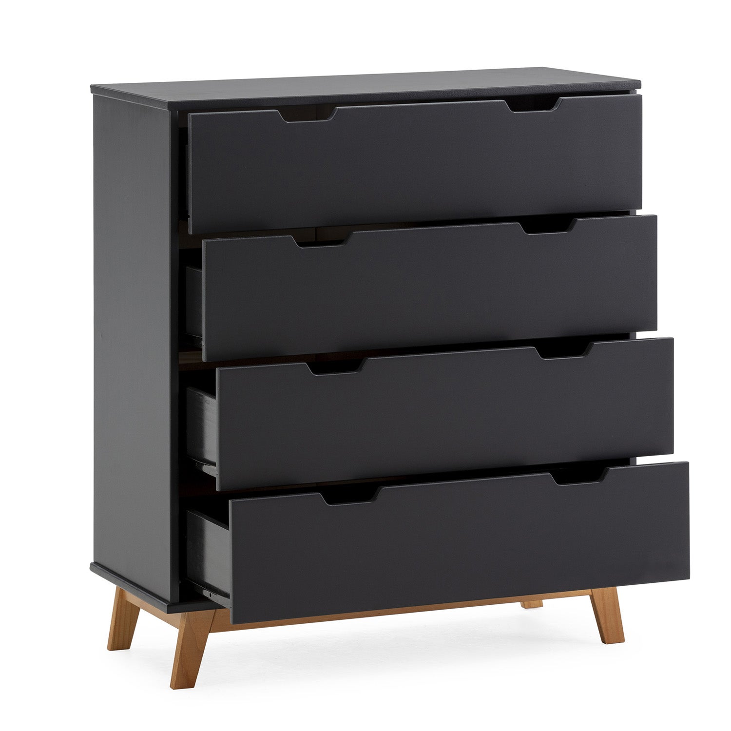 Commode Miranda avec 4 tirois en Couleur Anthracite, Pieds en Bois Naturel - 3