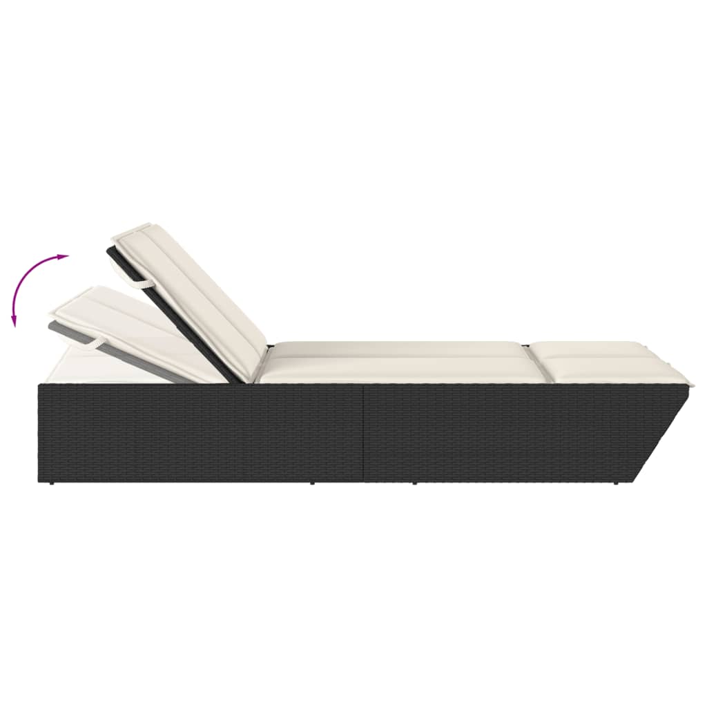 Espreguiçadeira | Chaise longue | Cadeira dupla com almofadões vime PE preto CFW56522 - 7