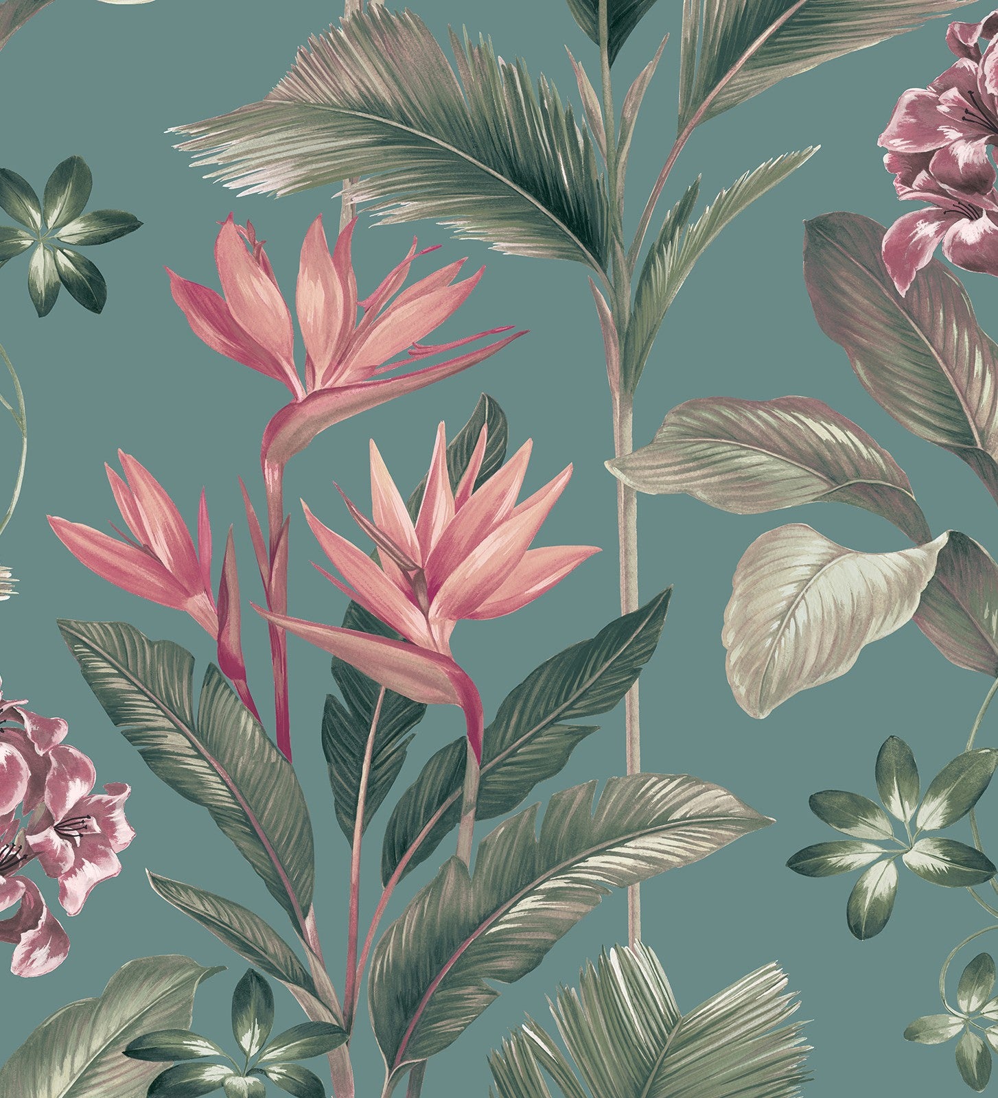 Papier peint de fleurs de paradis et feuilles style tropical couleur bleu turquoise foncé - Mia Orchid 682878 de GAULAN - Rouleaux de 10 m x 0,53 m - 2