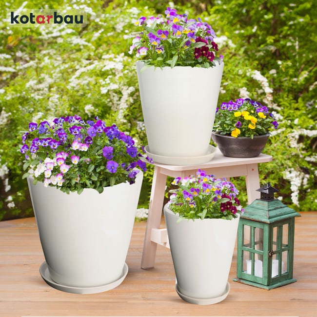 Vaso Lofly Con Sottovaso – Altezza 37 Cm, Diametro 39 Cm, Plastica Resistente UV, Opaco, Colore Bianco