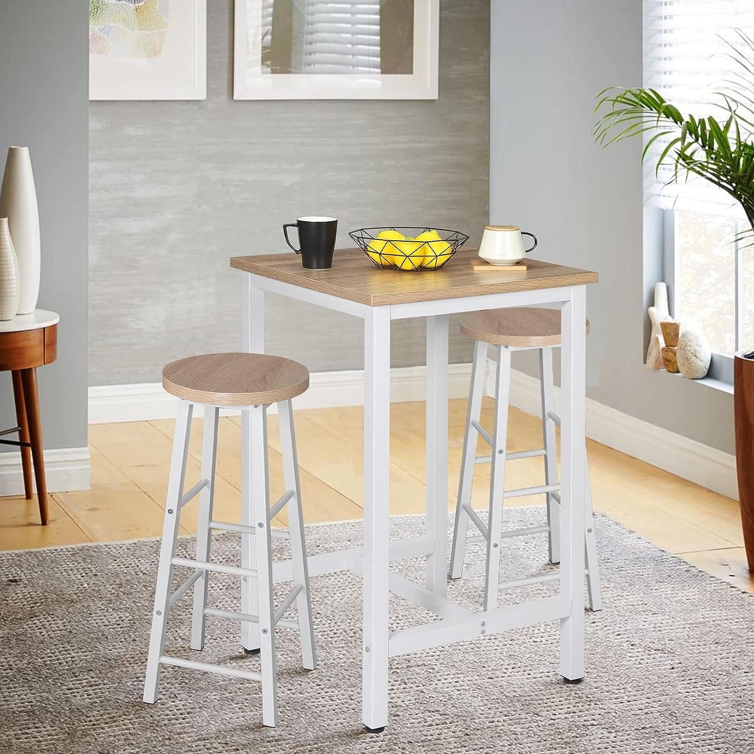 Table de Bar,Table de Cuisine Carré 60x60x102cm en aggloméré et métal,Table de bistrot Table Haute,Chêne Clair WOLTU - 2