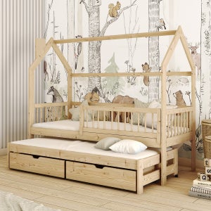 Lit Cabane Enfant IDIMEX 90x190cm - Pin Massif Blanc - Avec Barrières - Style Montessori