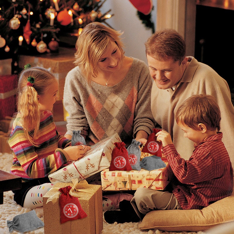 Borsa calendario dell'Avvento,24 calendari dell'Avvento di Natale da riempire da soli,borsa di stoffa del calendario dell'Avvento di Natale,rosso - 6