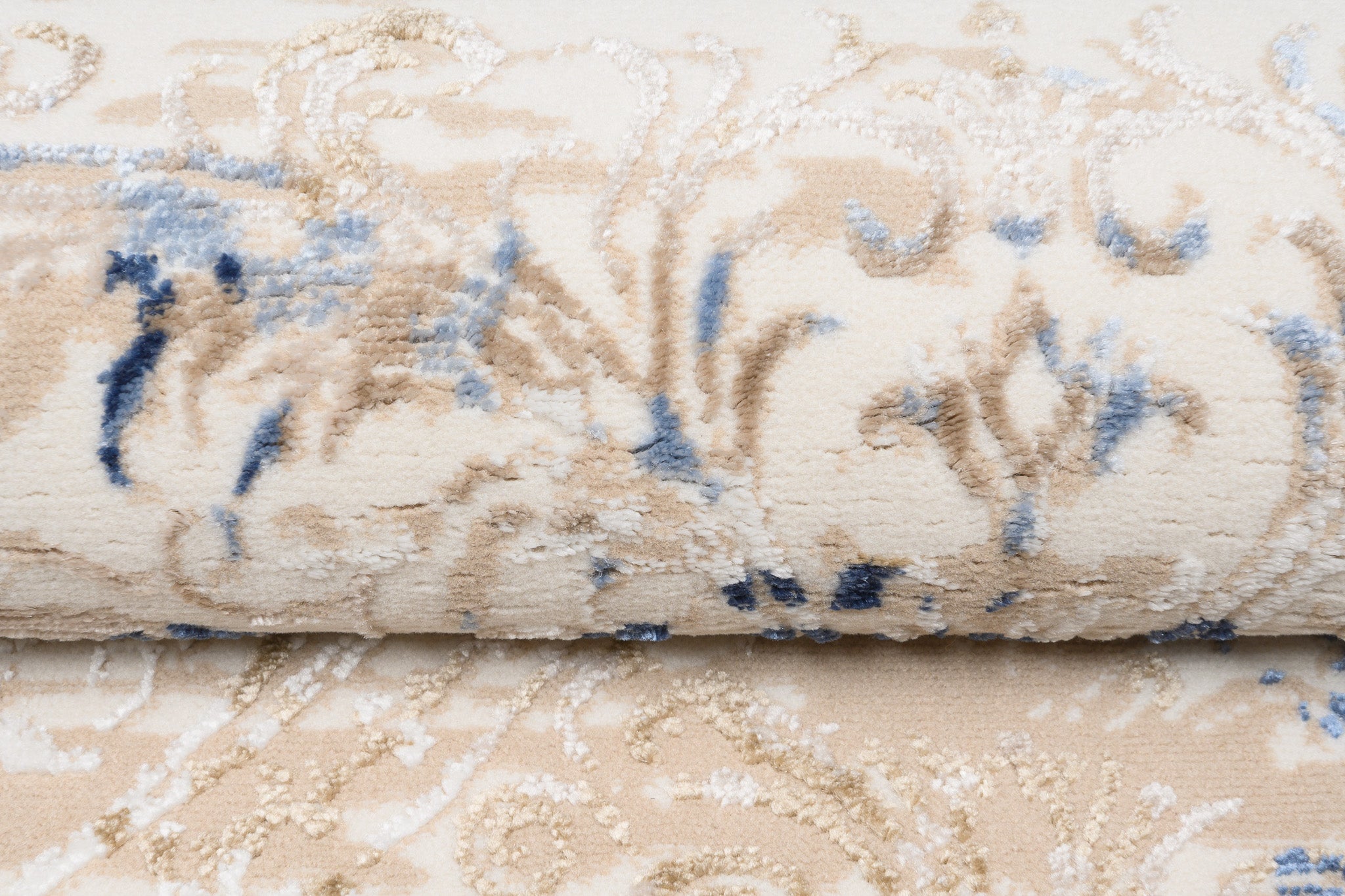 TAPISO Hera Tapis Salon Chambre Brillant Crème Beige Bleu Vintage Floral Ornamental Bordé Moucheté Effet 3D OEKO-TEX 80 x 150 cm - 4