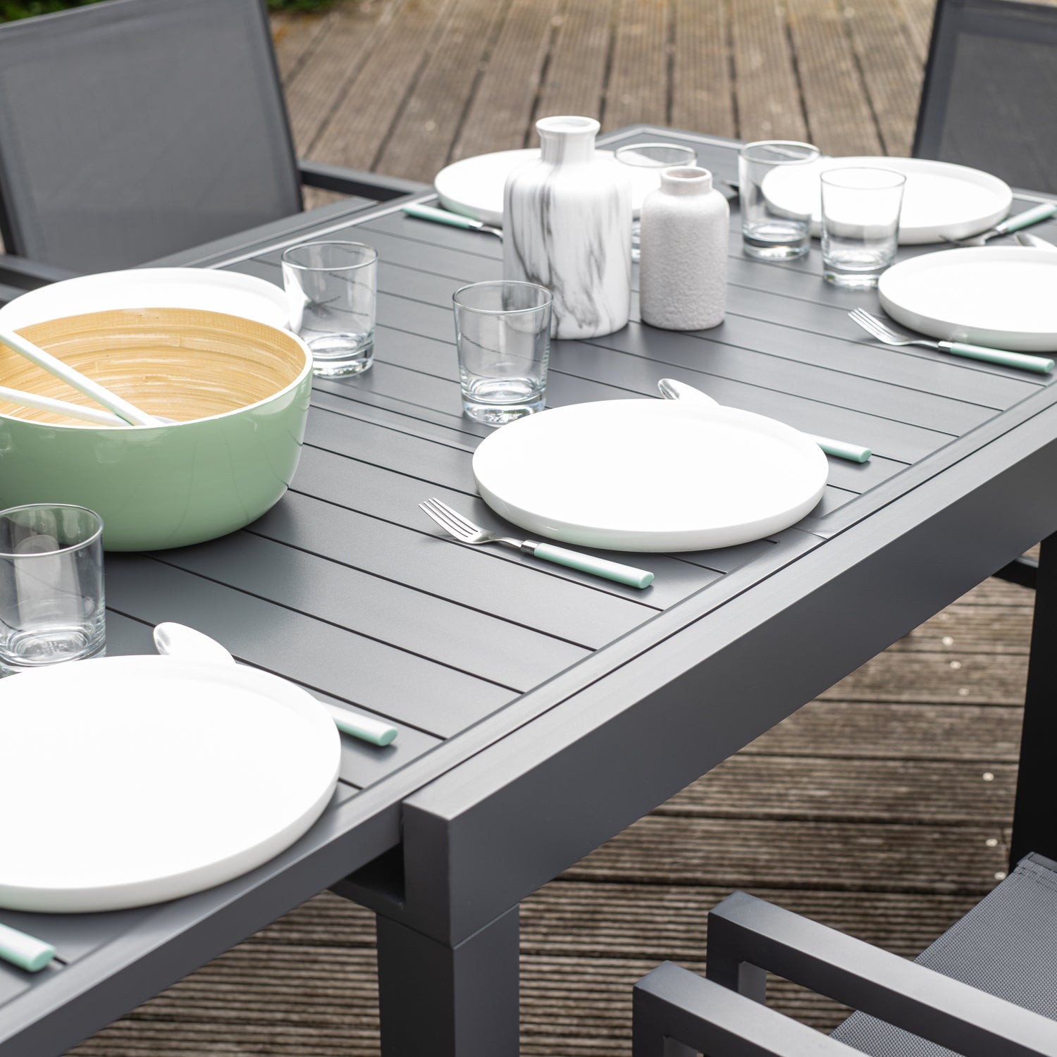 Salon de jardin 8 places gris et aluminium anthracite extensible 90/180 VENEZIA - 9