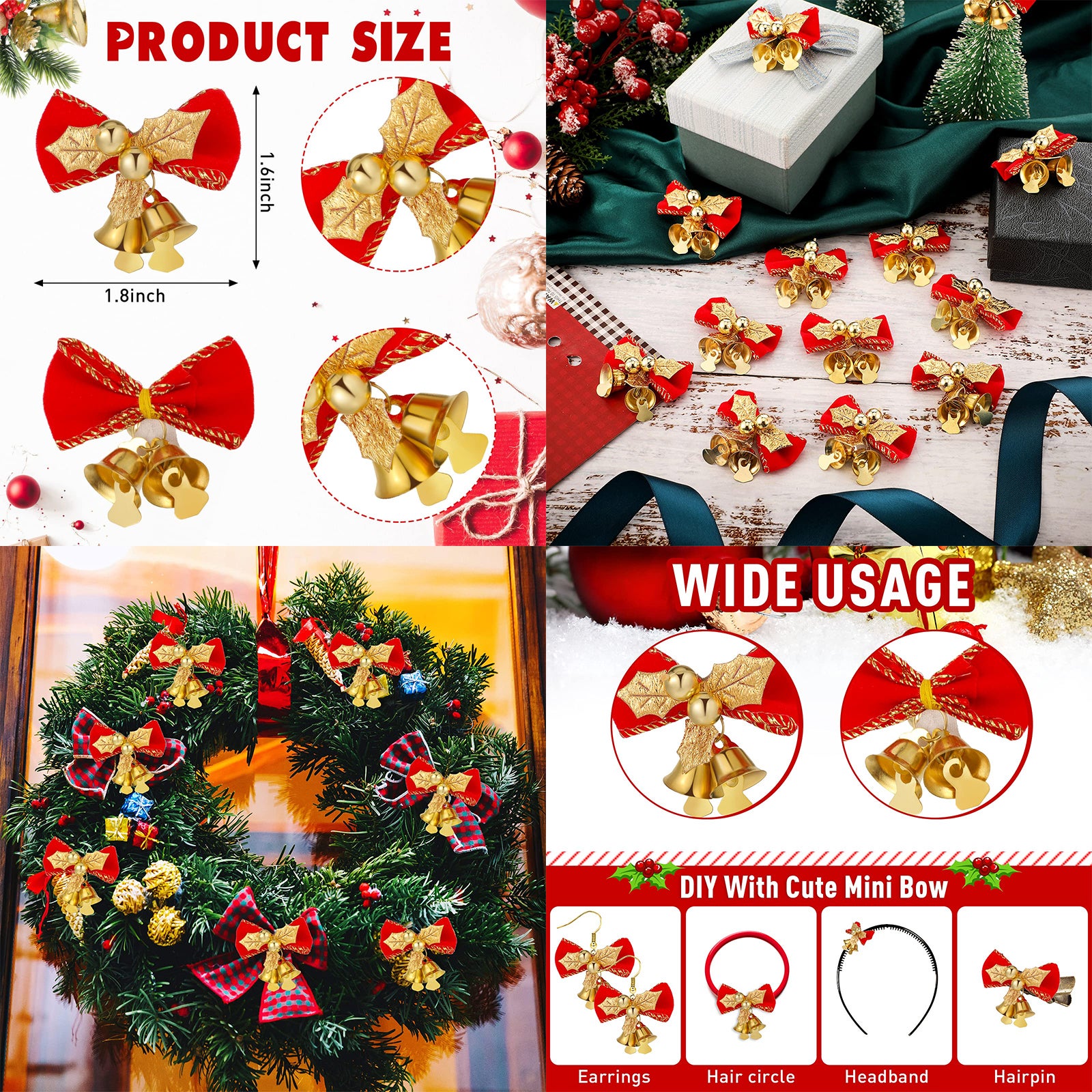 Mini nœud de noël suspendu, 20 pièces, décoration de noël, ornement de fête de vacances, ensemble de décorations d'arbre de noël - 4