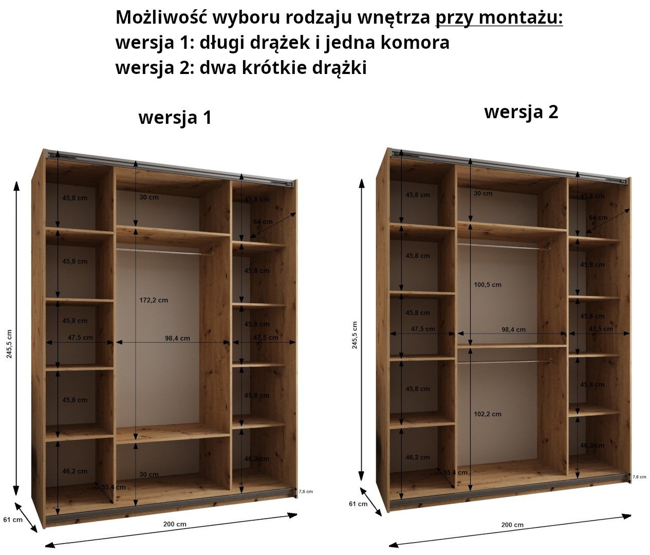 Szafa przesuwna wysoka Lux 1 200 x 64 x 245,5 cm biały + biały + u. złoty - Abiks Meble - 5
