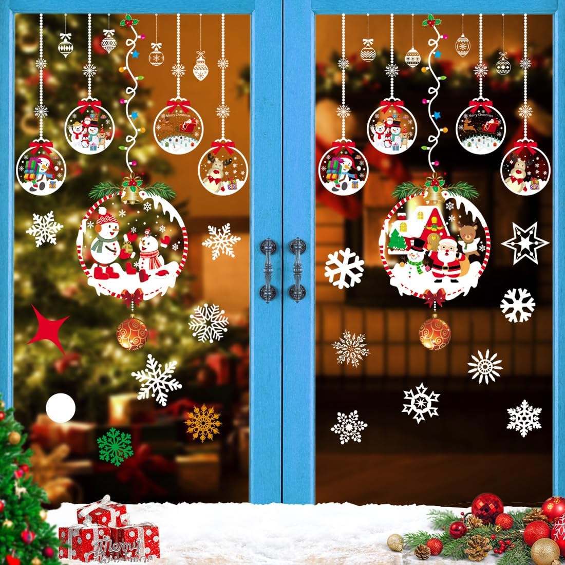 Autocollants De Noël Réutilisables Pour Vitrine - Grand Format 30x90 Cm, Motifs Renne, Sapin, Flocons