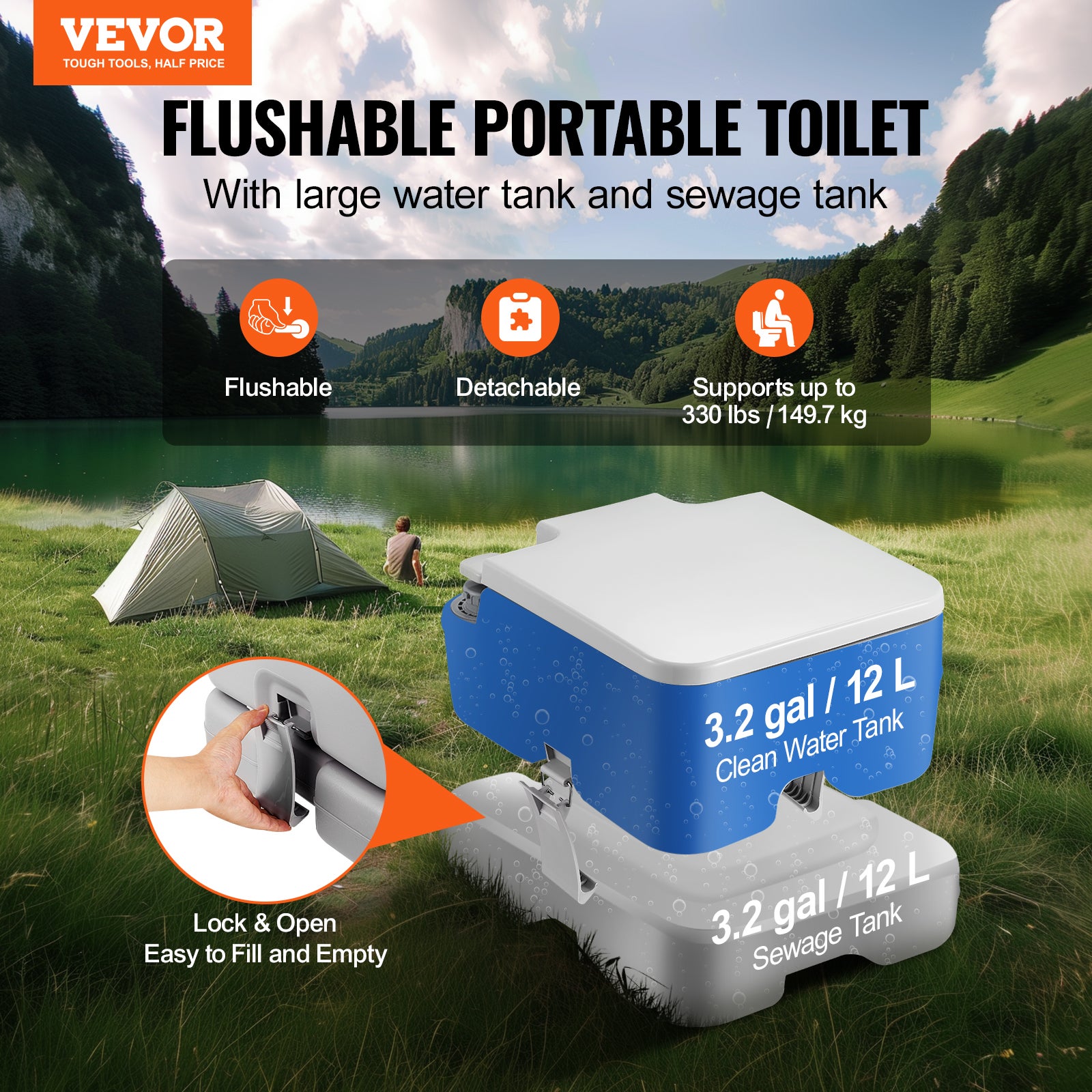 Borsa per Toilette Portatile, Borsa per Toilette Ispessita in Nylon a Doppio Strato da 5,3 Galloni, Copertura Protettiva per Toilette da Campeggio, Facile Trasporto per Viaggi in