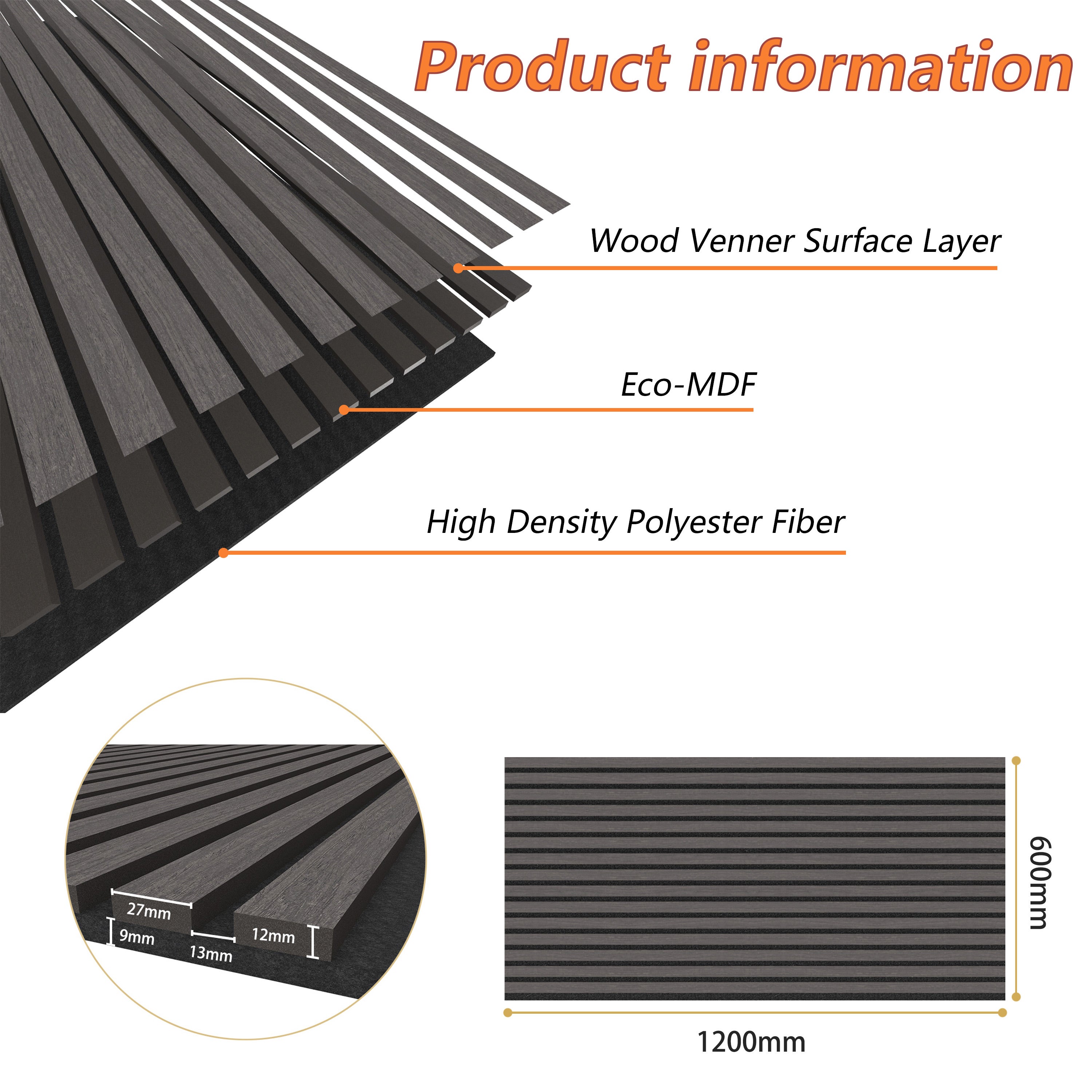 Lot de 2 Panneaux Muraux Décoratifs Acoustiques Bois MDF 120x60cm Chêne grisé AntiBruit, Facile à Poser - 3