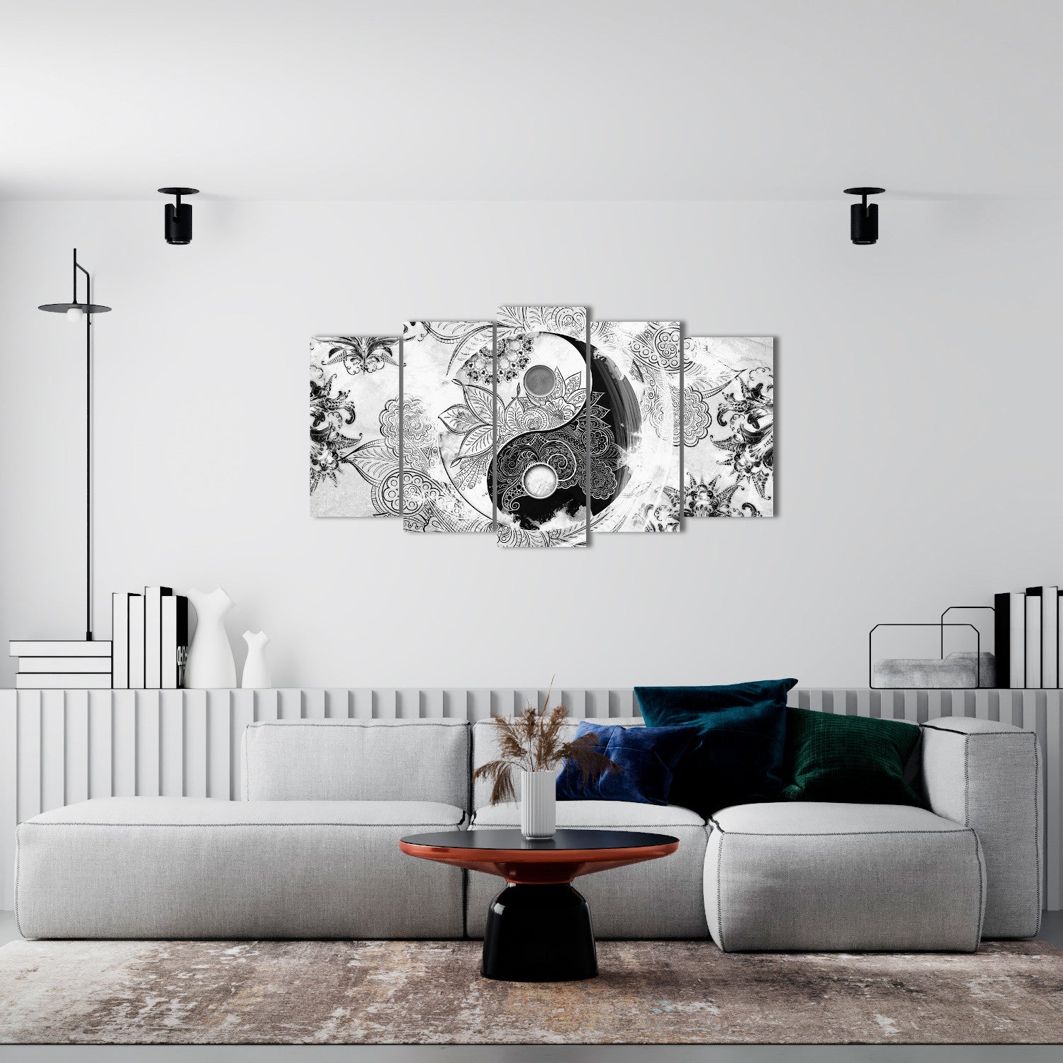 DekoArte - Impression Sur Toile Moderne | Décoration Pour Le Salon Ou Chambre | Ying Yang Zen Blanc Noir | 150x80cm - 4