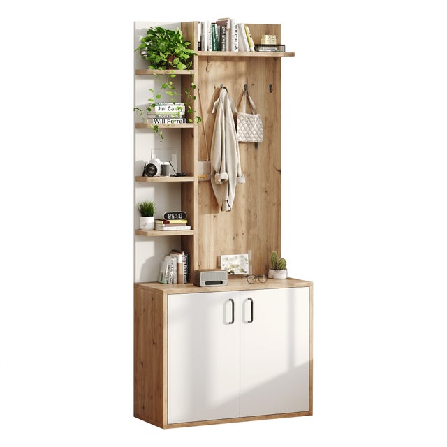 Porte-Manteau Multifonction Intégré pour Salon avec Étagère à Chaussures