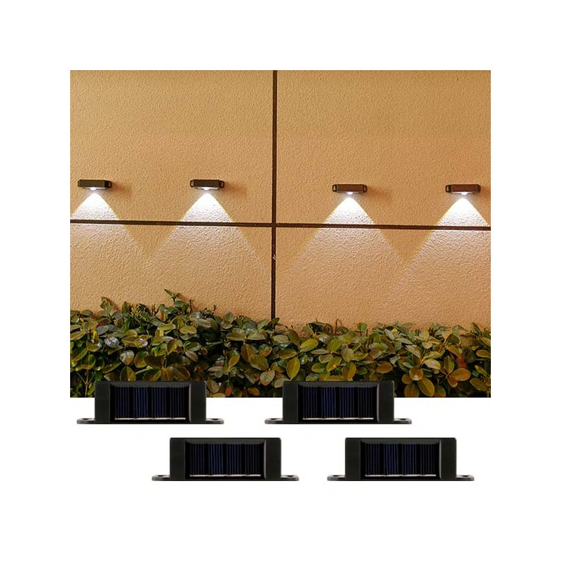 Zewnętrzne oświetlenie solarne – 4 sztuki, 3 LED, białe światło, ścienne, wodoodporne, działa całą noc, do dekoracji patio, schodów