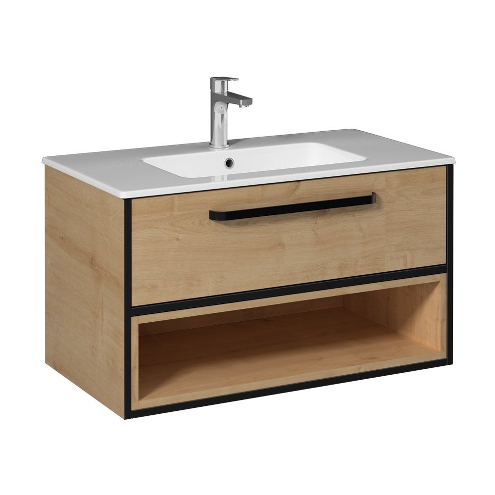 CAVALLI Meuble Salle De Bain 90 Cm Coloris Ch ne Avec Vasque Encastr e cavalli-meuble-salle-de-bain-90-cm-coloris-ch-ne-avec-vasque-encastr-e