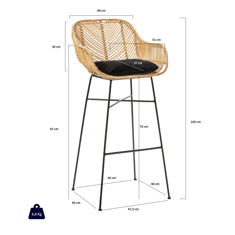 Nunuhai - Lot de 2 tabourets de bar en rotin H76cm - Naturel - 7
