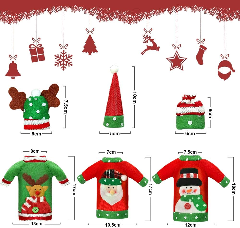 3 pezzi Copribottiglia di vino a forma di brutto maglione natalizio, Borse per bottiglie di vino fatte a mano in maglione per decorazioni natalizie, D - 2
