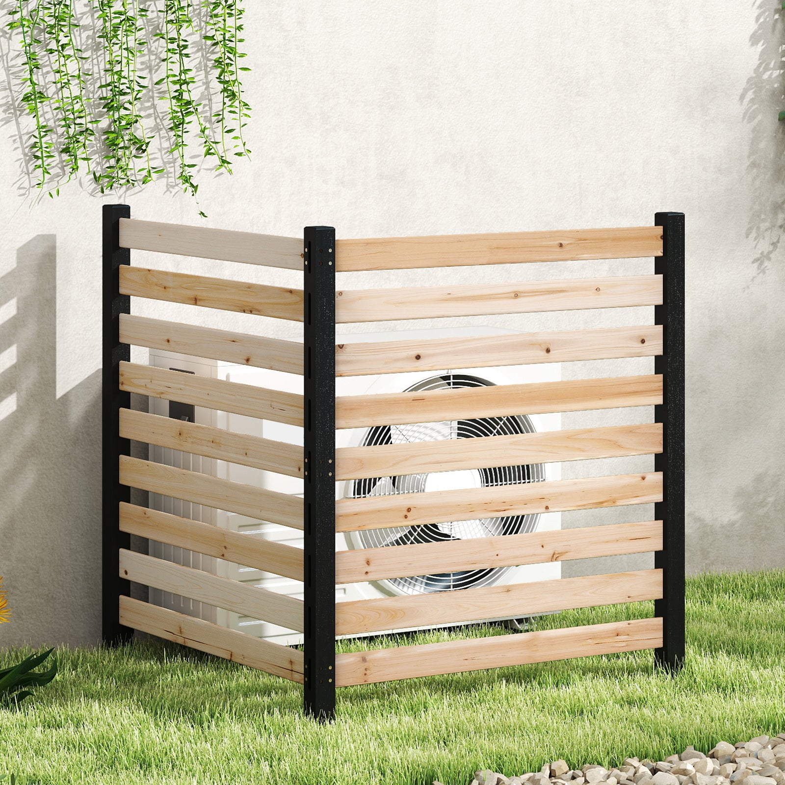 Clôture Jardin 2 Panneaux, Barriere Jardin à Lattes Modulable en Bois de Sapin avec Piquets, pour Poubelle, Climatiseur, 99x99x107CM, Naturel - 2