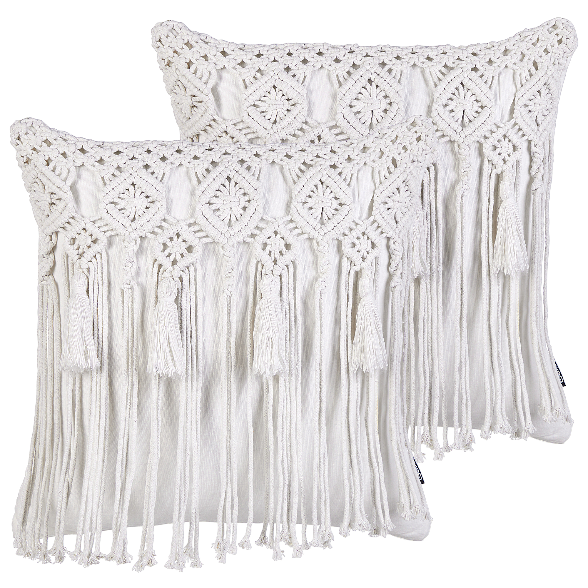 Beliani conjunto de 2 cojines decorativos bamian algodón 45 x 45 cm blanco crema patrón geométrico