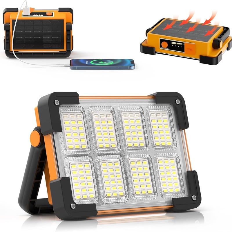 Solarny reflektor LED z możliwością ładowania – przenośna lampa robocza z 4 trybami, idealna na budowę, kemping, do garażu i warsztatu