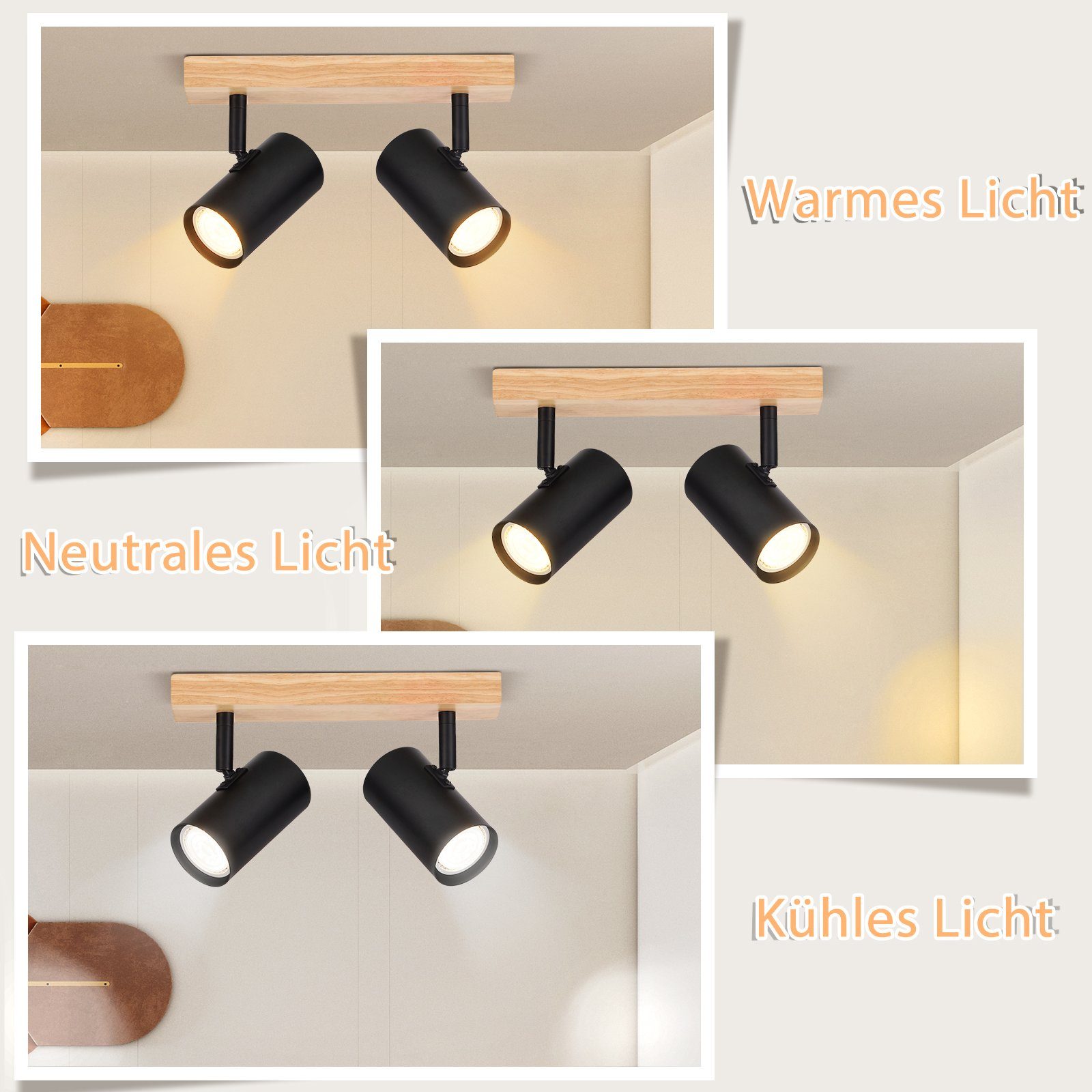NETTLIFE 2 Focos de Techo GU10 de Madera Negra Orientables 350° Estilo Industrial Retro para salón Dormitorio Cocina - 5